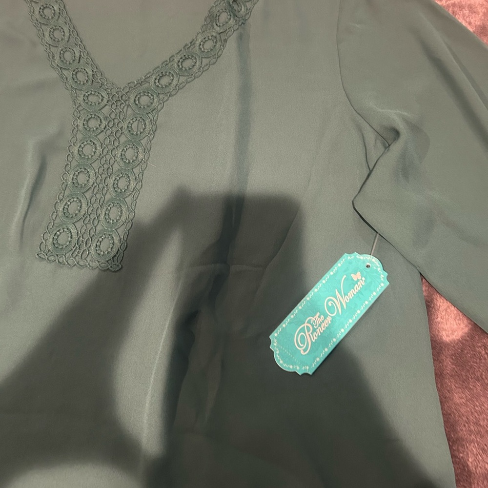 Green Blouse with Lace Detail